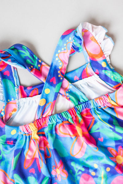 Mila & Rose:  Springing Around Ruffle Cross Back Romper SHIPS SEPARATELY
