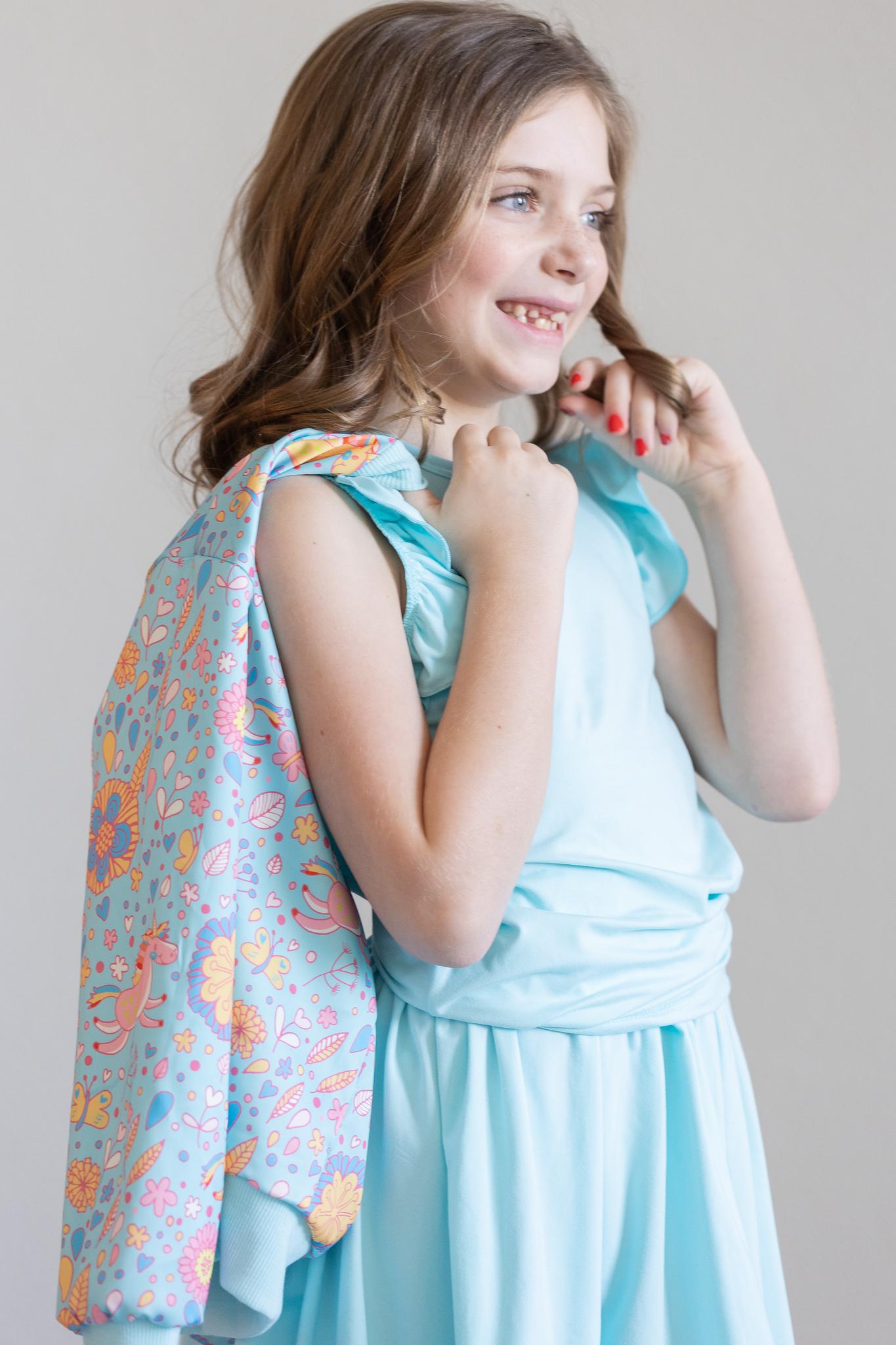 Mila & Rose:  Blue Retro Unicorns Satin Jacket SHIPS SEPARATELY