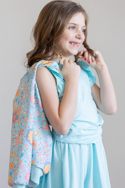 Mila & Rose:  Blue Retro Unicorns Satin Jacket SHIPS SEPARATELY