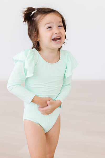 Mila & Rose:  Pastel Green L/S Flutter Sleeve Leotard SHIPS SEPARATELY