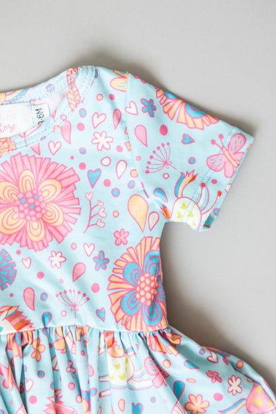 Mila & Rose:  Blue Retro Unicorns S/S Twirl Bodysuit SHIPS SEPARATELY