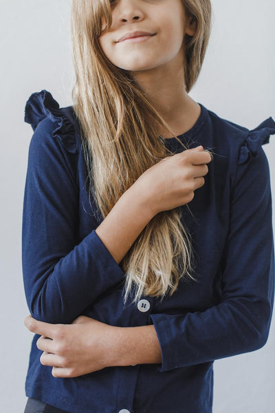 Mila & Rose:  Navy Ruffle Cardigan SHIPS SEPARATELY