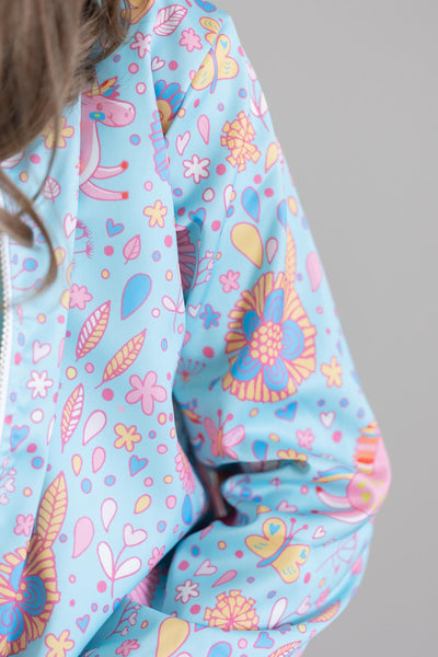Mila & Rose:  Blue Retro Unicorns Satin Jacket SHIPS SEPARATELY