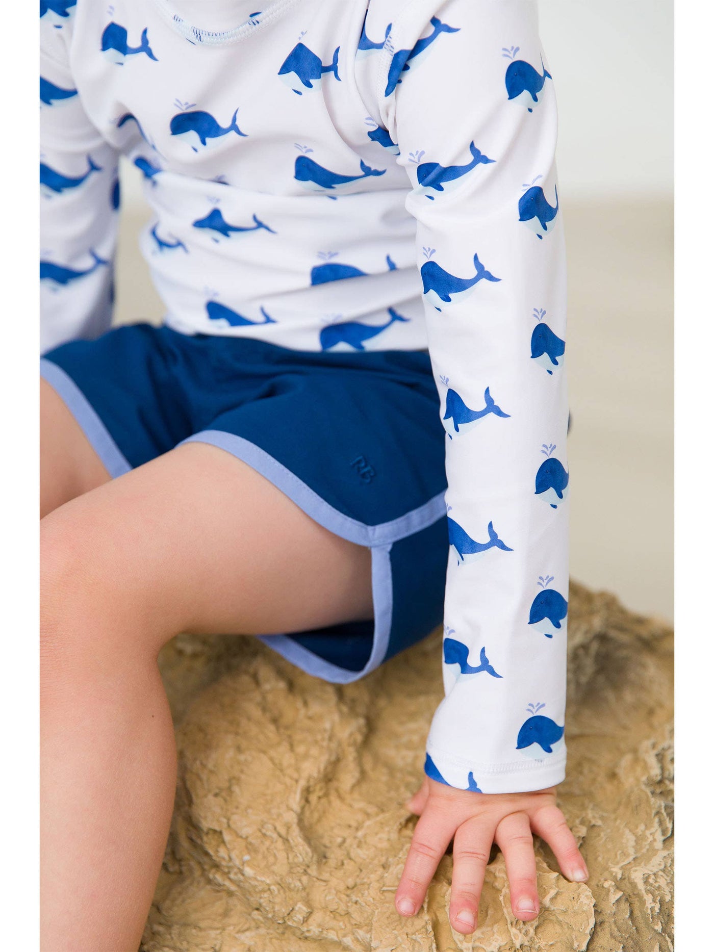 RuffleButts + RuggedButts - Boys Navy Dolphin Hem Swim Trunks
