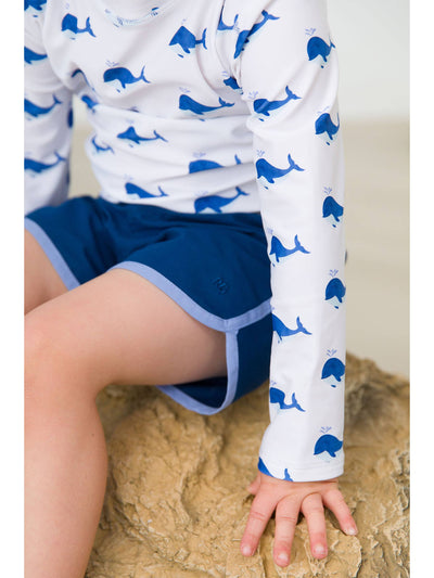 RuffleButts + RuggedButts - Boys Navy Dolphin Hem Swim Trunks