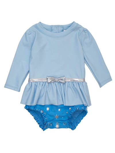 RuffleButts Long Sleeve One Piece Swimsuit: Glass Slipper Princess
