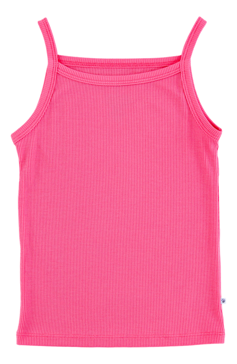 Birdie Bean Ribbed Tank Top: Solid Strawberry