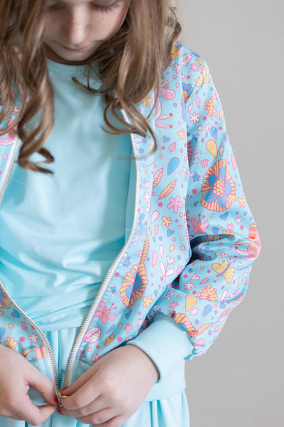 Mila & Rose:  Blue Retro Unicorns Satin Jacket SHIPS SEPARATELY