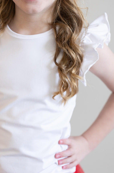 Mila & Rose:  White S/S Ruffle Tee SHIPS SEPARATELY