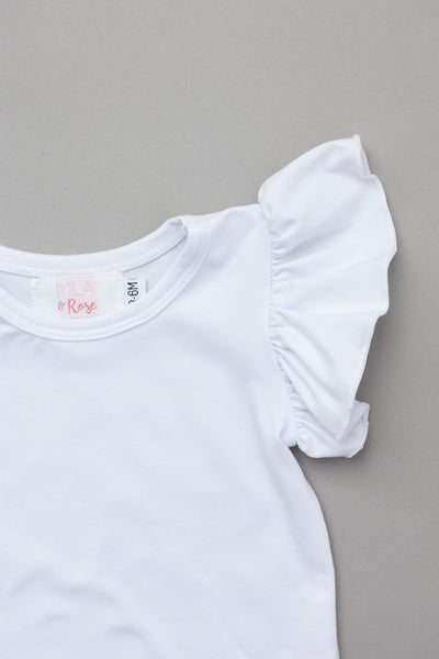 Mila & Rose:  White S/S Flutter Bodysuit SHIPS SEPARATELY
