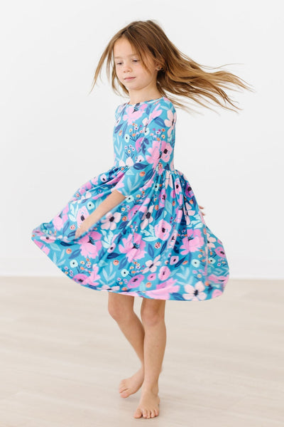 Mila & Rose:  Twirling in Teal 3/4 Sleeve Pocket Twirl Dress SHIPS SEPARATELY