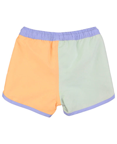 RuffleButts + RuggedButts - Boys Periwinkle, Green, & Ginger Dolphin Hem Swim Trunks