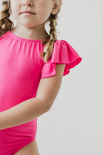 Mila & Rose:  Hot Pink S/S Flutter Sleeve Leotard SHIPS SEPARATELY