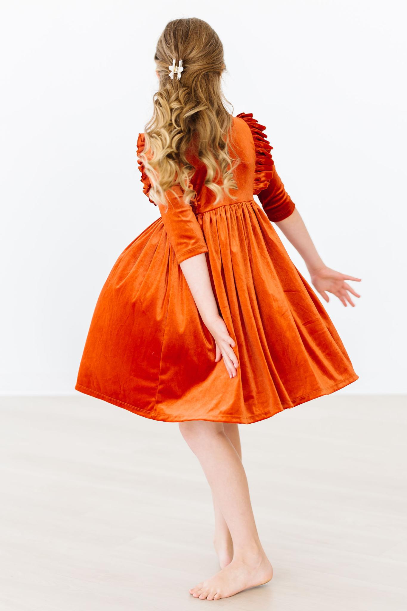 Mila & Rose:  Pumpkin Spice Velvet Ruffle Twirl Dress SHIPS SEPARATELY
