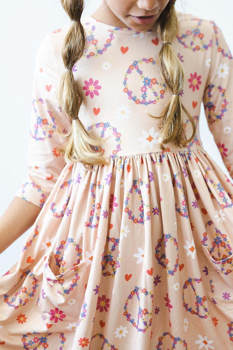 Mila & Rose:  Flower Child 3/4 Sleeve Pocket Twirl Dress SHIPS SEPARATELY