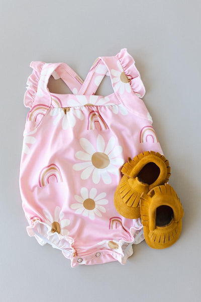 Mila & Rose:  You are My Sunshine Ruffle Cross Back Romper SHIPS SEPARATELY