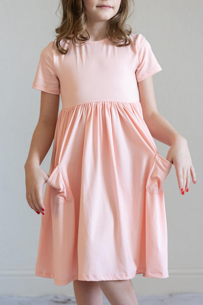 Mila & Rose:  Peach S/S Pocket Twirl Dress SHIPS SEPARATELY
