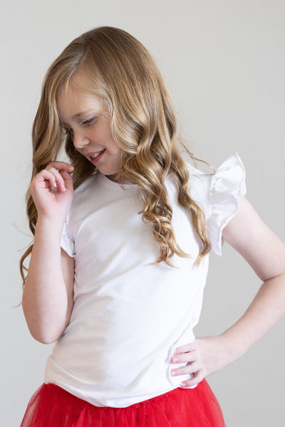 Mila & Rose:  White S/S Ruffle Tee SHIPS SEPARATELY