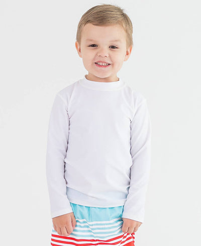 RuffleButts + RuggedButts - Boys White Long Sleeve Rash Guard