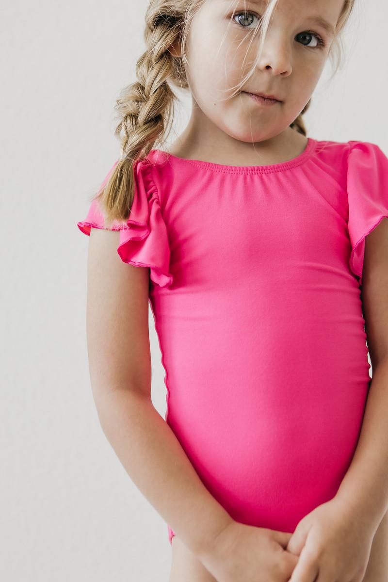 Mila & Rose:  Hot Pink S/S Flutter Sleeve Leotard SHIPS SEPARATELY
