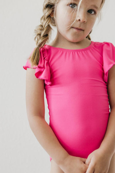 Mila & Rose:  Hot Pink S/S Flutter Sleeve Leotard SHIPS SEPARATELY