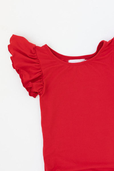 Mila & Rose:  Red S/S Flutter Sleeve Leotard SHIPS SEPARATELY