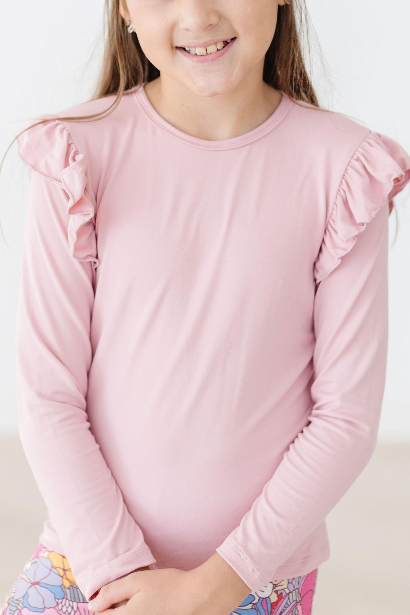 Mila & Rose:  Vintage Pink L/S Ruffle Tee SHIPS SEPARATELY