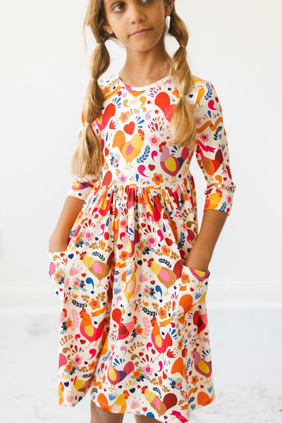 Mila & Rose:  Little Red Hen 3/4 Sleeve Pocket Twirl Dress SHIPS SEPARATELY