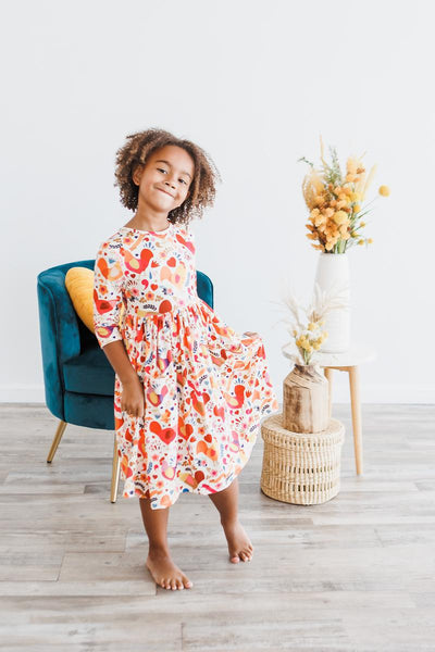 Mila & Rose:  Little Red Hen 3/4 Sleeve Pocket Twirl Dress SHIPS SEPARATELY