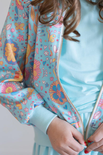 Mila & Rose:  Blue Retro Unicorns Satin Jacket SHIPS SEPARATELY