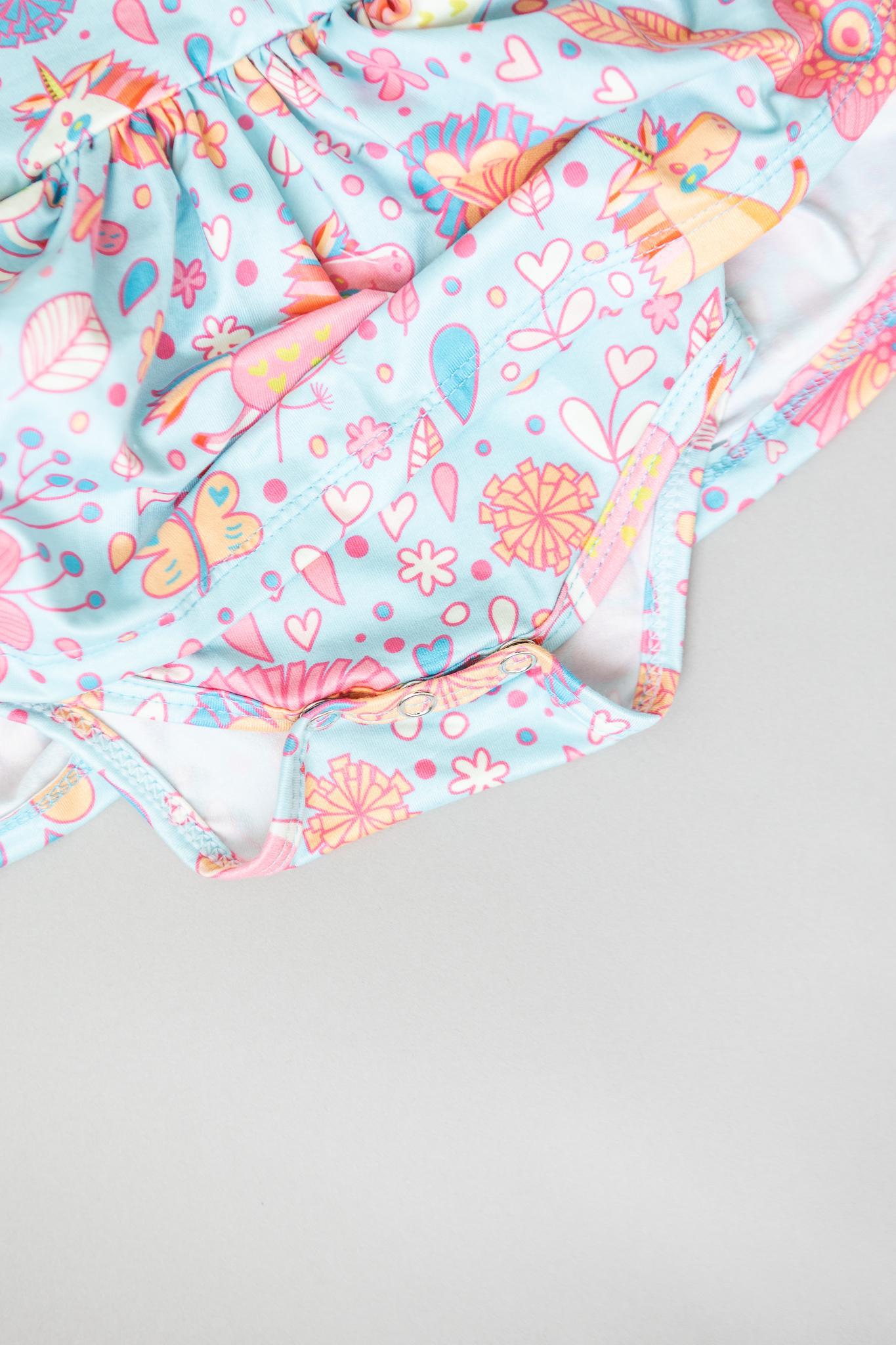 Mila & Rose:  Blue Retro Unicorns S/S Twirl Bodysuit SHIPS SEPARATELY