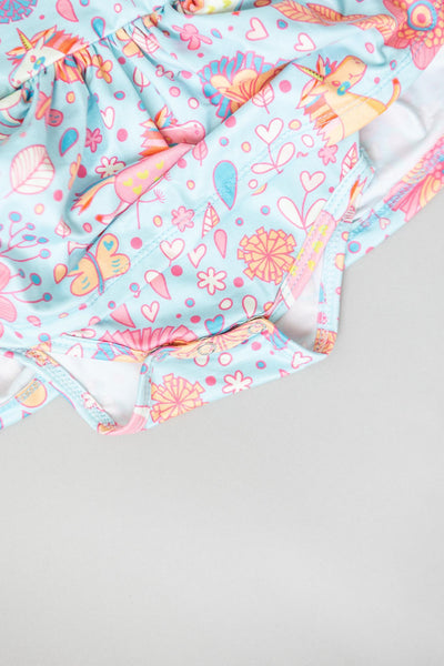 Mila & Rose:  Blue Retro Unicorns S/S Twirl Bodysuit SHIPS SEPARATELY