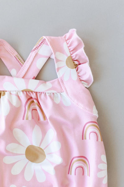 Mila & Rose:  You are My Sunshine Ruffle Cross Back Romper SHIPS SEPARATELY
