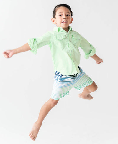 RuffleButts + RuggedButts - Boys Coastal Stripes Swim Trunks (Run Big)
