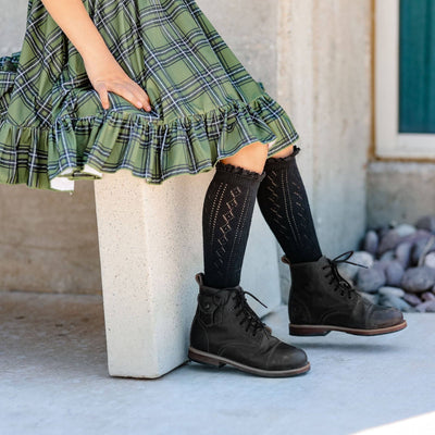 Little Stocking Co. Lace Top Knee High Socks: Fancy Black