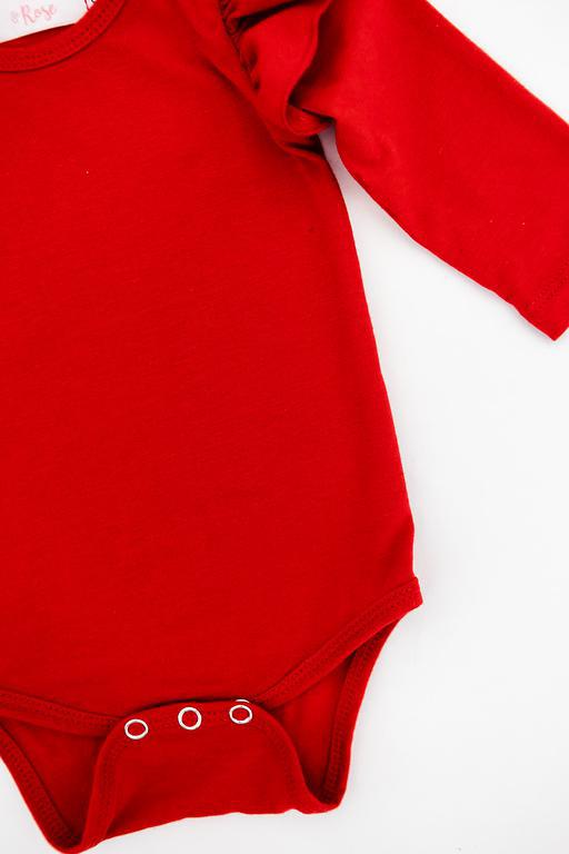 Mila & Rose:  Red L/S Flutter Bodysuit SHIPS SEPARATELY