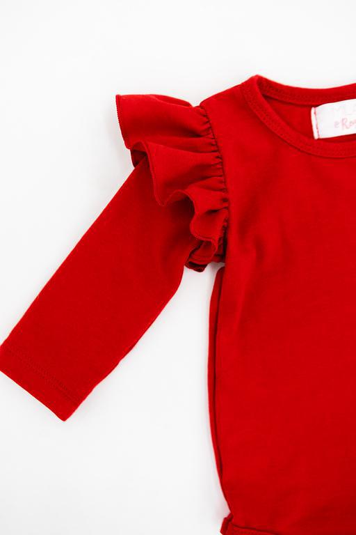 Mila & Rose:  Red L/S Flutter Bodysuit SHIPS SEPARATELY