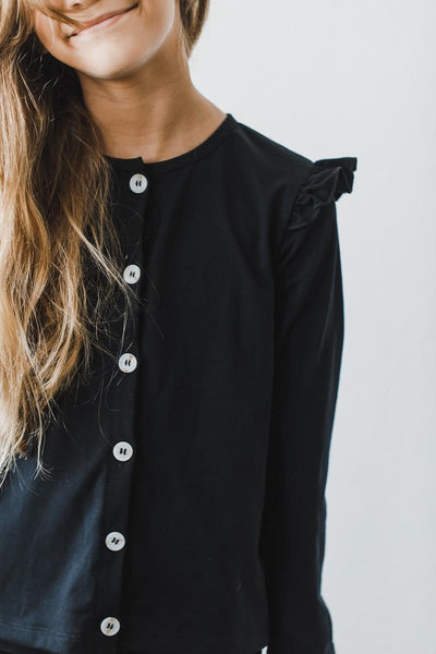 Mila & Rose:  Black Ruffle Cardigan SHIPS SEPARATELY