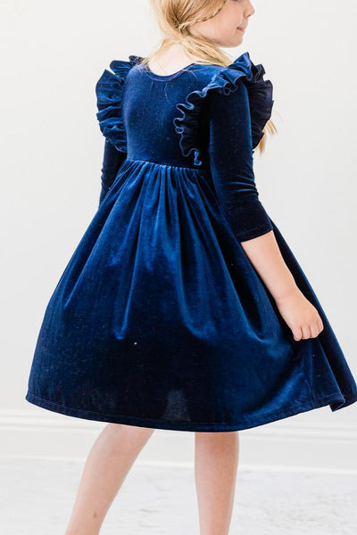 Mila & Rose:  Navy Velvet Ruffle Twirl Dress SHIPS SEPARATELY