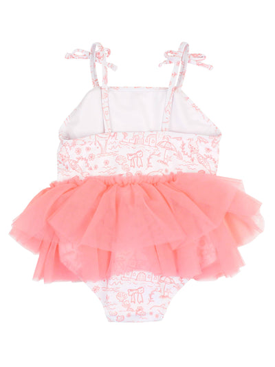 RuffleButts + RuggedButts - Girls By the Seaside Tulle Skirted Tie Shoulder One Piece