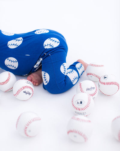 Birdie Bean Convertible Romper: Blue Baseball