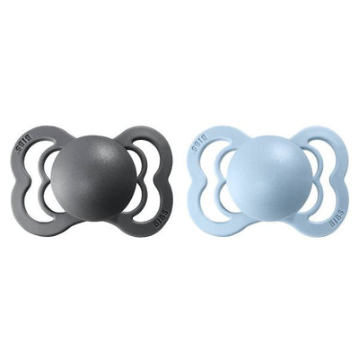 BIBS Pacifiers: Supreme Silicone (2 Pack) - Iron/Baby Blue