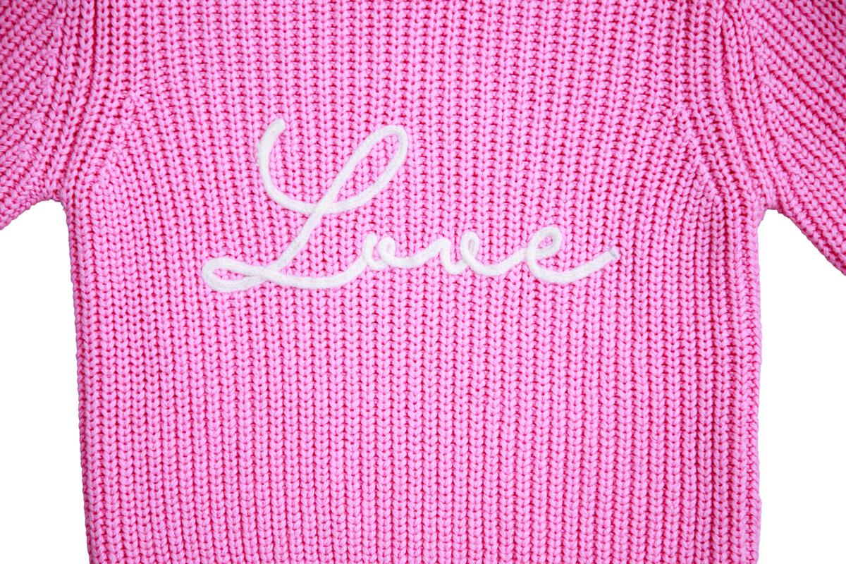 Birdie Bean Chunky Knit Sweater: Pink "Love"