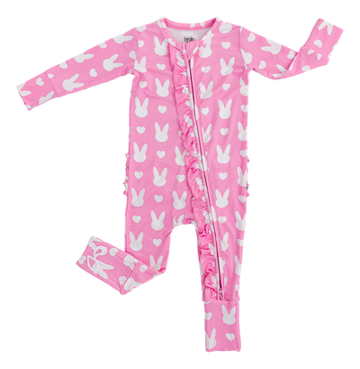Birdie Bean Ruffle Convertible Romper: Pink Bunny