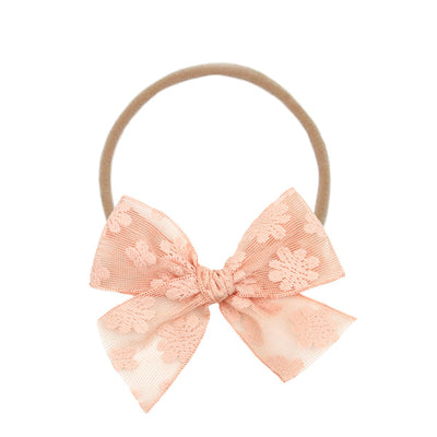 Lou Lou and Company Bow Headband: Peach Daisy Lace