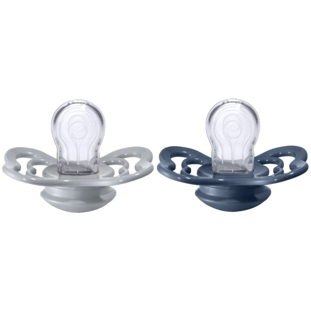 BIBS Pacifiers: Supreme Silicone (2 Pack) - Cloud/Steel Blue