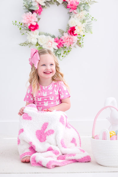 Birdie Bean Stroller Microfiber Blanket: Pink Bunny