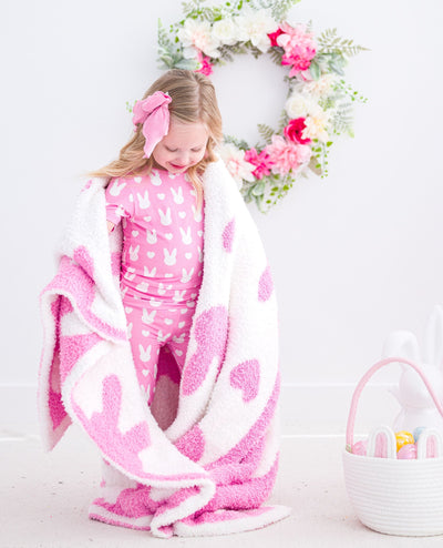 Birdie Bean Stroller Microfiber Blanket: Pink Bunny