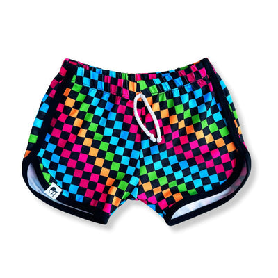 George Hats Track Swim Shorts: Neon Black Check