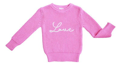 Birdie Bean Chunky Knit Sweater: Pink "Love"